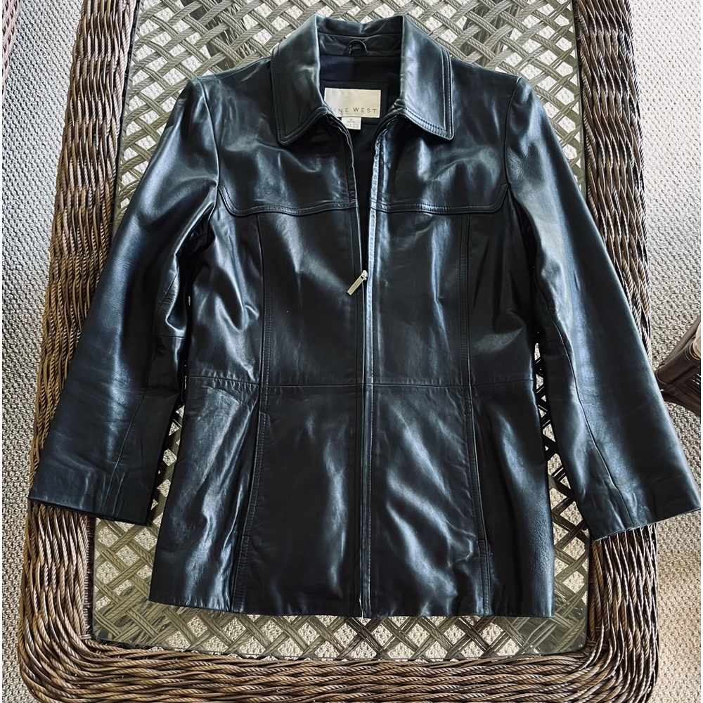 Vintage Nine West Black Leather Jacket M Petite